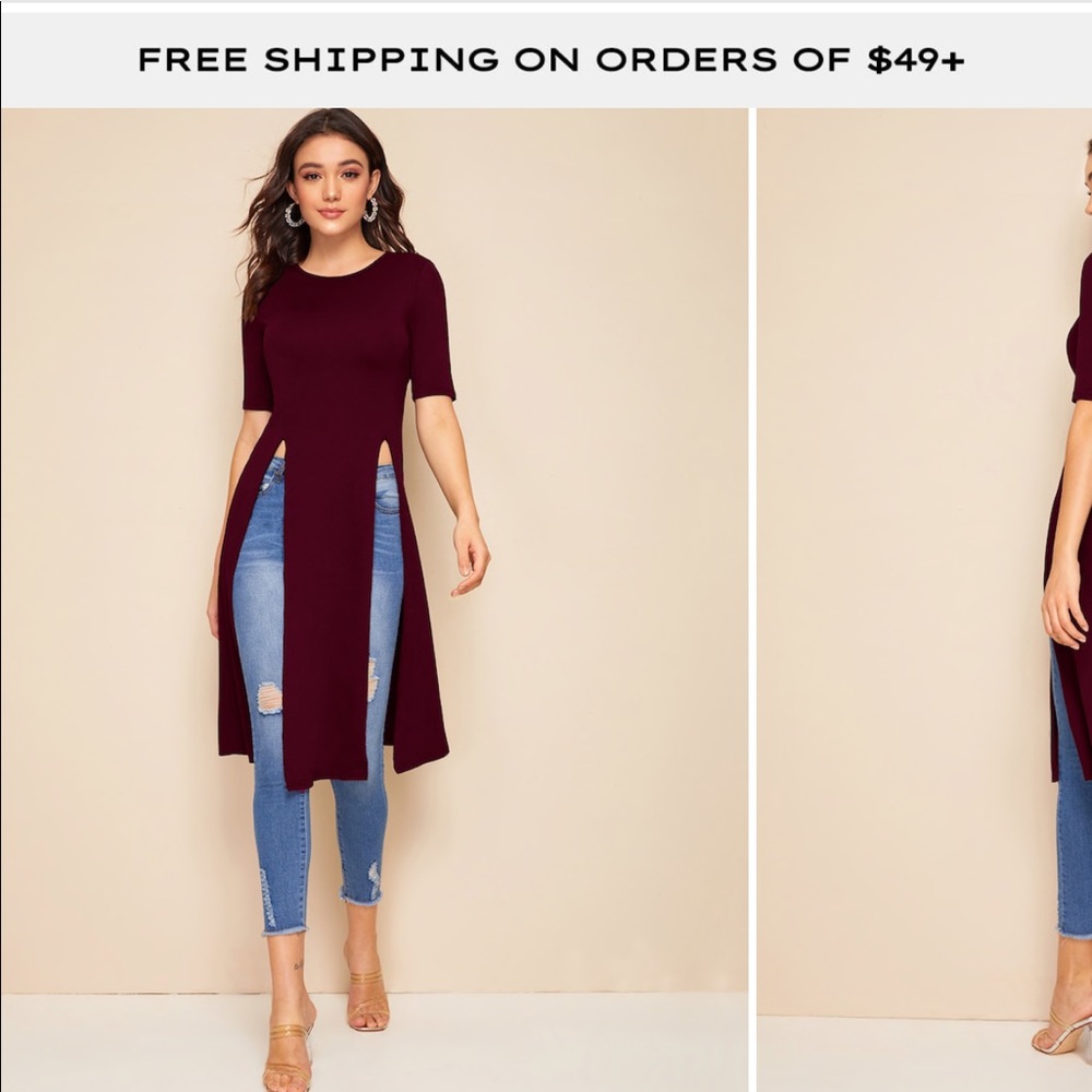 NWOT burgundy tunic top with slits
